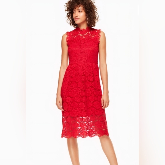 Kate Spade | Chic Red Lace Midi Dress, Size 00 - Picture 1 of 7